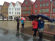 Jaime & Lisa in the rain; Bryggen, Bergen